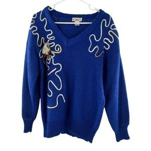 Vintage Career Blue V-Neck Sweater Size Large woolmohair